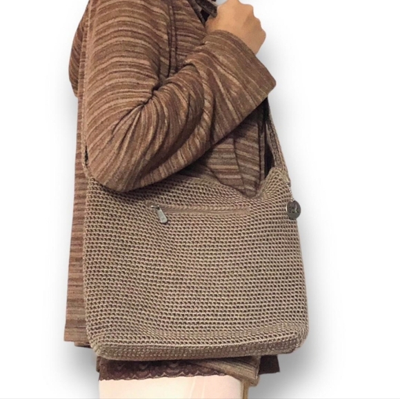 The Sak Handbags - The Sak Taupe Brown Woven Crochet Shoulder Bag